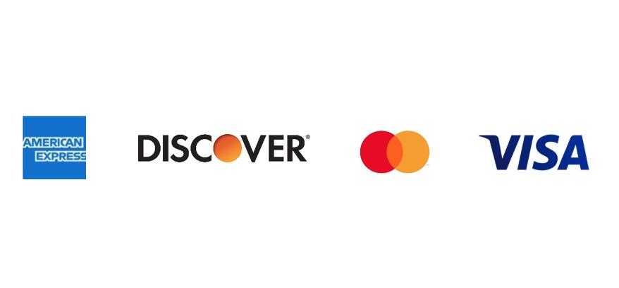 We accept Visa, Mastercard, Discover, and American Express